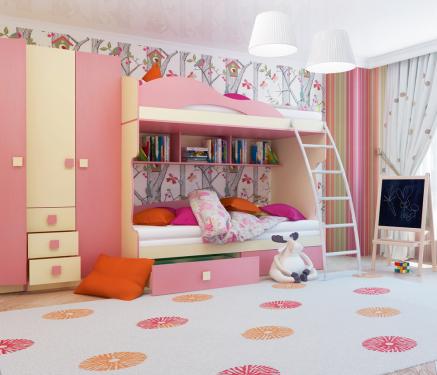 Кровать двухъярусная с тахтой Радуга фламинго